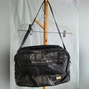 Black Leather Shoulder Laptop Bag